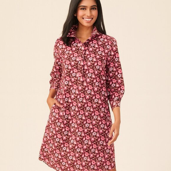 J. McLaughlin Dresses & Skirts - J. Mclaughlin Berlin Shirt Dress in Mountain Floral Pink/Coffee 100% Cotton